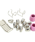 Top Shred Plasma Cutting Torch Consumables 24 Pack Copper Electrodes Contact Tips And Ceramics, featuring pink ceramic nozzles and metal tips.