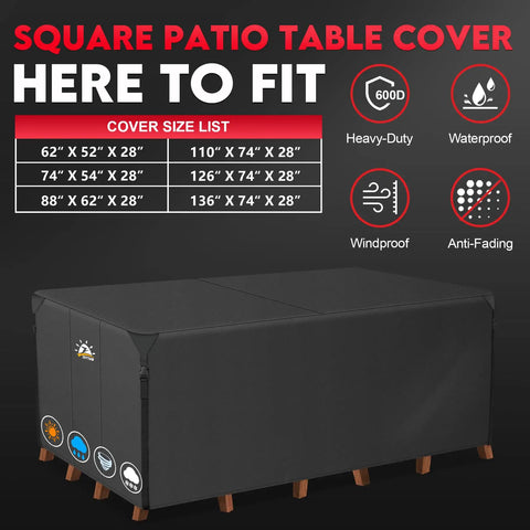 Rectangular Patio Table Cover 110 Inch Waterproof Heavy Duty 600D Outdoor Furniture Cover For Six To Ten Seat Sofa Set Tough As Nails
