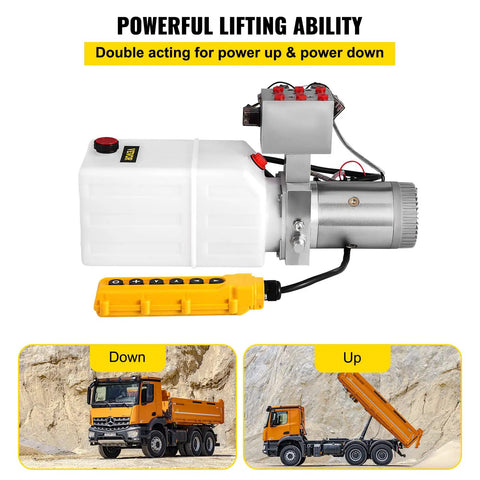 Heavy Duty 6 Quart 6 Way Hydraulic Power Unit With Double Acting Pump 12V DC Supply Plastic Oil Reservoir Remote Control For Dump Trailers And Cars Workhorse Build For Long Lasting Performance