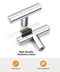 10 Pack Euro Round T Bar Knobs With 2 Inch Overall Length Polished Chrome Finish Stainless Steel Single Hole Kitchen Cabinet Hardware