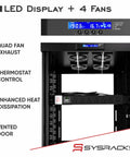 42U Server Rack Cabinet 24 Inch Deep Floor Standing Network Enclosure With Locking Glass Door Built In Cooling Fans Smart Power Strip And Reinforced Shelf Handling A Total Badass 1600 Lb Weight Limit showing LED display and four cooling fans.