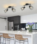 Dope Industrial Track Lighting With Two Adjustable Spotlight Heads, Black Flush Mount Ceiling Light in modern kitchen setting
