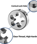 M17 By One Point Five Thread Tap And Die Set For Metalworking Right Hand Dope HSS 6542 Tap Alloy Tool Steel Die with conical lock hole
