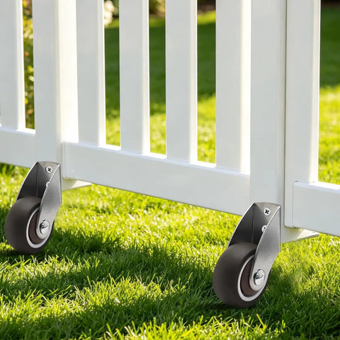 Four Pack Of One Point Five Inch Rigid Caster Wheels With Rock Hard Stainless Brackets And Smooth As Butter Rubber Tires for utility cart on grass.