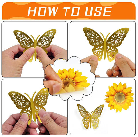 How to use Sunflower Wall Stickers And 3D Gold Butterfly Decals Bundle Peel And Stick Waterproof Wall Art application steps.