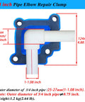Pipe Repair Clamp For Three Quarter Inch Pipe Elbow Fits 1 OD Pipes And Works With 90 Degree Elbows Leak Sealer with measurements