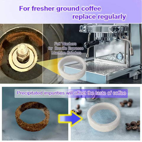 Six felt washers for Breville espresso grinder models BES870/BES878/BES880/BES980/BCG820.