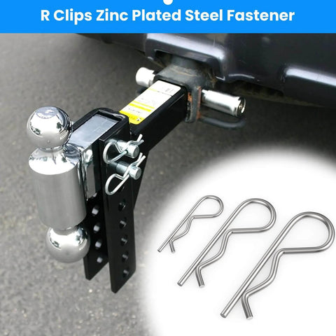 R Clip Hair Pin Fastener Kit For Bolts And Hitch Pins 24 Pcs Zinc Plated Steel R Clips 6 Sizes Built To Last shown with hitch