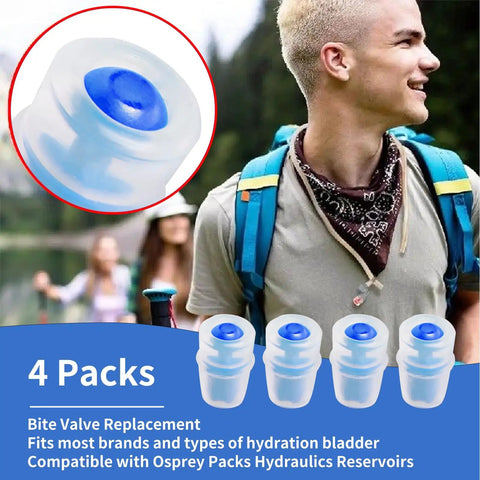 4 Pack Bite Valve Replacement Mouthpiece For Hydration On The Go Bladders And Water Backpacks, Fits Most Brands Including Osprey Hydraulics, Medical Grade Silicone, BPA Free, Taste Free, SGS Certified, Blue