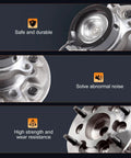 Front Wheel Hub And Bearing Assembly For 2004 2008 Chevy Colorado, 2006 2008 GMC Canyon, 2007 2008 Isuzu I 290 6 Lug 2WD With ABS Direct Fit OE Replacement Durable Front Wheel Hub Bearing Unit For A Smooth Quiet Ride, highlighting safety, noise reduction, and strength features.