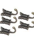 5 Piece Heavy Duty Vintage Wall Coat Hooks With Pre Drilled Holes And Mounting Screws, ornate butterfly design, sturdy zinc material.