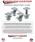 6 Inch Stainless Steel Double Pedal Floor Truck Lock With Top Plate Locks It Tight Caster Brake Straight Up Heavy Duty For Rolling Luggage Carts No Nonsense Wheel Chock System, showing four locks.