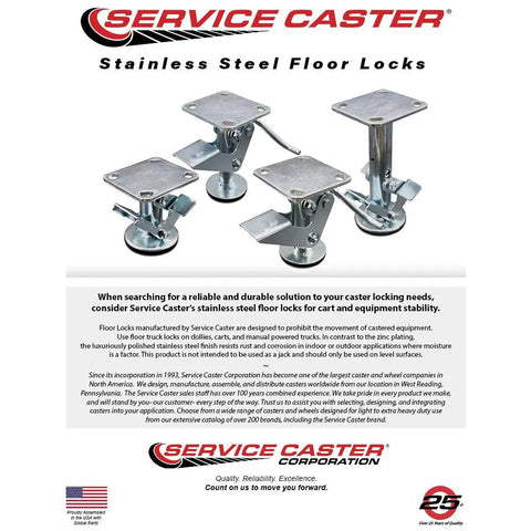 6 Inch Stainless Steel Double Pedal Floor Truck Lock With Top Plate Locks It Tight Caster Brake Straight Up Heavy Duty For Rolling Luggage Carts No Nonsense Wheel Chock System, showing four locks.