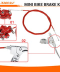 80cc Mini Bike Throttle Cable And Brake Kit with red cable, silver lever, and caliper for Mega Moto MMB80 MMB105 and more.