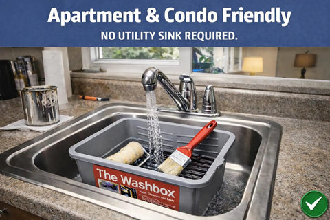 Sink Insert For Easy Paint Cleanup With Brush And Roller Cleaner Tray Paint Tool Washer System Keeps Paint Out Of Your Sink No Fuss Fits Most Sinks Made In USA in a kitchen sink with running water