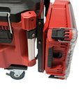Foldable Side Mount Rack For Milwaukee Packout System, Heavy Duty Side Storage Organizer, red units attached, close-up view