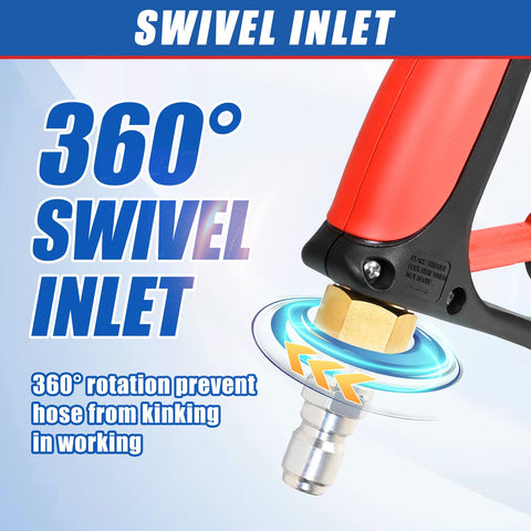 Close-up of Swivel Power Washer Gun Kit With Extension Wand Adjustable Spray 360 Degree Swivel 4000 PSI 7 GPM Quick Connect M22.