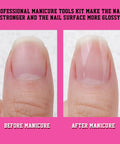 Comparison of nails before and after using All In One Nail Care Kit With Double Sided 100 180 Grit Files Buffers Cuticle Nippers