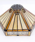 Hexagon stained glass shade for Tiffany Hexagon Yellow Stained Glass Table Lamp In Mission Style With Zinc Bronze Base, 16 Inch