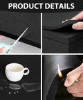 Heavy Duty Self Adhesive Neoprene Closed Cell Foam Sheet For Badass DIY Builds And Crafts With Hella Stick Power And A Nasty Waterproof Seal In Black Measuring 12 By 59 Inches, being cut and showing waterproof capabilities.