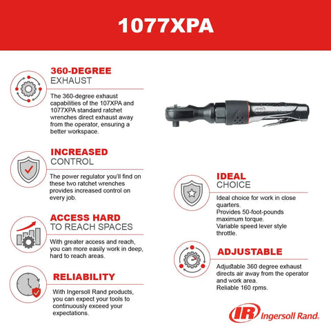 1077XPA Half Inch Air Ratchet Wrench With 360 Degree Exhaust Adjustable Power Regulator 54 Foot Pound Torque