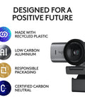 Game Changing 4K Webcam Built For Seamless Hustle Ready Video Calls Optimized For Teams Zoom Google Meet With Zero Friction Remote Setup And Hassle Free Usb Plug In Graphite features sustainable materials like recycled plastic and low carbon aluminum.