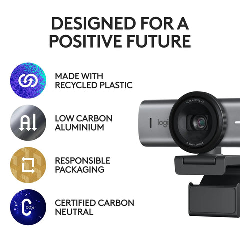 Game Changing 4K Webcam Built For Seamless Hustle Ready Video Calls Optimized For Teams Zoom Google Meet With Zero Friction Remote Setup And Hassle Free Usb Plug In Graphite features sustainable materials like recycled plastic and low carbon aluminum.