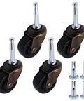 Antique Brass Swivel Casters Set Of 4 With Rubber Wheels For Furniture Cabinets And Sofas, 1.5 Inch Wheel Diameter, M8 Stem, mounting sockets