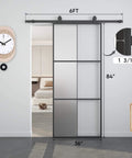 Privacy Glass Barn Door 36x84 Inches With 6 Foot Sliding Hardware Kit Included Aluminum Alloy Frame Frosted Tempered Glass