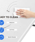 Close-up of 6 Ft Folding Table For Indoor And Outdoor Use Heavy Duty Plastic Foldable Dining Surface being cleaned