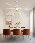 Ceiling Fan with Light Wireless Control Silent Pure Copper Motor for in modern dining room with brown chairs and decor.