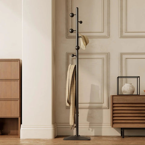 Freestanding Coat Rack With Seven Hooks And Sturdy Metal Base For Bags Hats And Coats Built To Last With High Temperature Paint