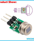 Front view of AM312 Mini PIR Motion Sensor Module HC SR312 IR Human Sensor for Arduino, 5 pack, showing sensor and connections.