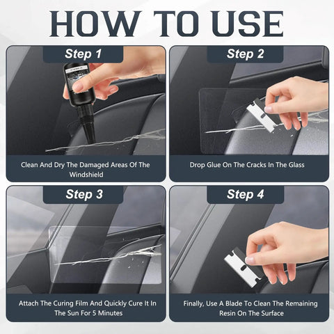 How to use Windshield Crack Repair Kit Two Pack With 30ml Liquid Resin And UV Film Quick Fix For Chips Stars And Bullseyes