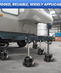 6 Inch Trailer Jack Block With Carry Bag For RV And Travel Trailers installed under camper stabilizers