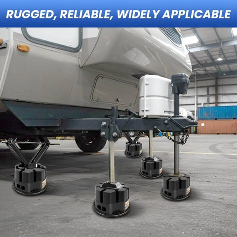 6 Inch Trailer Jack Block With Carry Bag For RV And Travel Trailers installed under camper stabilizers