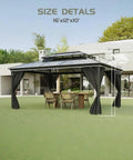All Weather 12x16 Ft Hardtop Gazebo With Aluminum Frame And Double Polycarbonate Roof installed in a garden, side view
