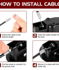 Universal Recliner Pull Handle Replacement Cable Featuring Upgraded Recovery Spring installation steps, highlighting the cable and metal clip.