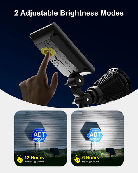 User adjusting Solar Outdoor Waterproof Spotlight Set For Flag Poles Palm Trees Signs Statues And Mailboxes with LED modes