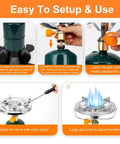 Step-by-step guide on using Portable Propane Camping Stove With Foldable Gas Tank Base Adjustable Flame Backpacking Cooker.