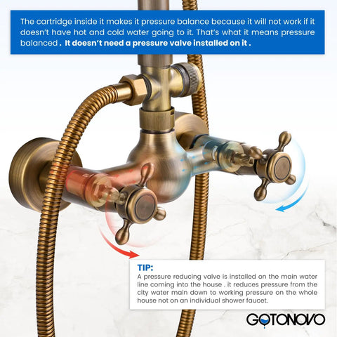 Exposed Bathroom Shower Faucet Set With 8 Inch Rainfall Shower Head And Handheld Shower, showing cross handle control