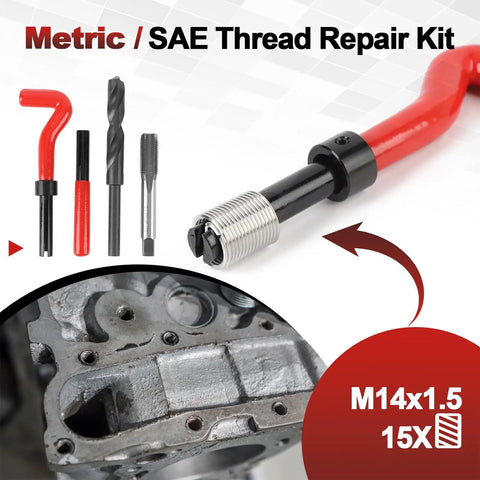 25 Piece M14x1.5 Thread Repair Kit With Inserts, Drill Bit, Tap And Install Tool For Auto Repair And Machinery Maintenance, Heavy Duty Fixes, Quick, Pro Grade, Easy Install, M14x1.5 insert and tool set