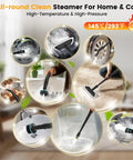 Upgraded Handheld Steam Cleaner 1.9Qt Big Tank Heats In Eight Seconds For Tile Floors Cars And Grout With 18 Pieces Of Accessories For Deep Clean Home Auto Detailing Safe No Burn Touch. Showing various cleaning scenarios.