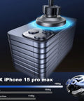 Heavy Duty 15W MagSafe Car Phone Charger Featuring Badass Magnetic Vent Mount with Dual PD and QC Fast Charging Ports to Slap Your Phone In Place on Every Commute for iPhones, showing N52 magnets and charging stats.