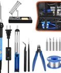 60W Soldering Iron Kit With Adjustable Temperature and 13 in 1 Pro Grade Electronics Tool Set, On Off Switch, 5 Tips, Carry Bag