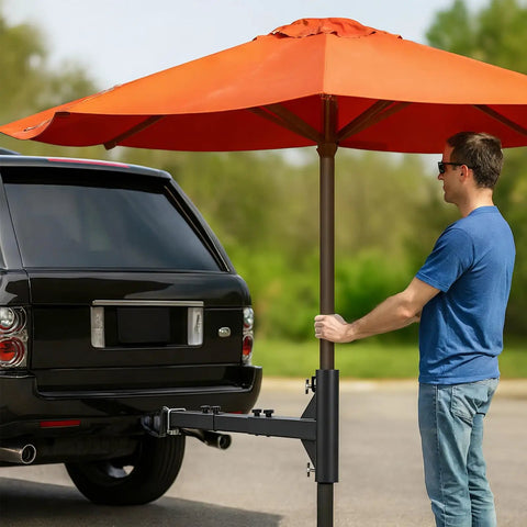 Heavy Duty Hitch Mount Umbrella Holder With Adjustable Length Fits 1 To 2 Inch Poles Mount Umbrellas For Big Patios Tailgating Camping And Outdoor Gatherings