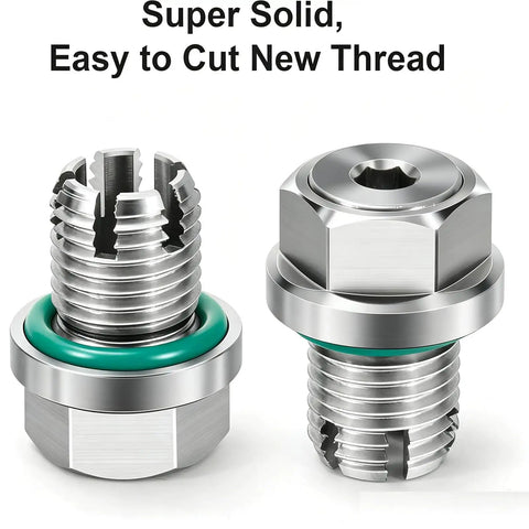 M18x1.5 Double Oversize Magnetic Piggyback Oil Drain Plug Kit With Thread Repair Tool For Sleek Engine Protection And Cool Metal Debris Capture To Keep Your Ride Smooth And Running Tight Without Leaks Or Stress, stainless steel
