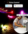 Dope Outdoor RGBW 40W LED Flood Light With Smart Color Changing and Alexa control illuminating a garden path.