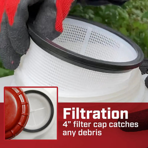 Backyard Ready 4 Gallon Backpack Sprayer with durable poly tank filtration cap being closed