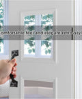 Rustic Gate Handle Set 2 Pack Iron Hardware Pull With Screws Black Finish mounted on white door with window view
